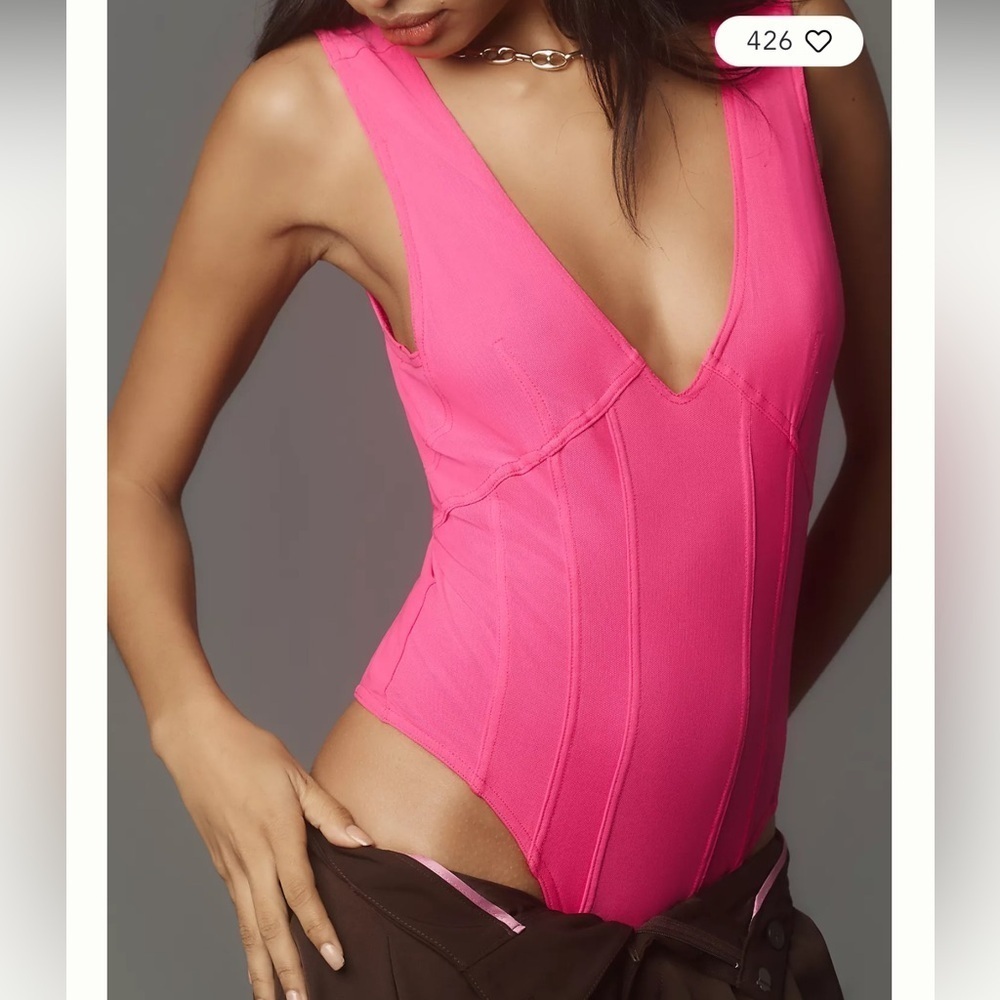 NWT Pilcro Neon Pink Bodysuit Thong Size Medium Spring Summer Festival‎